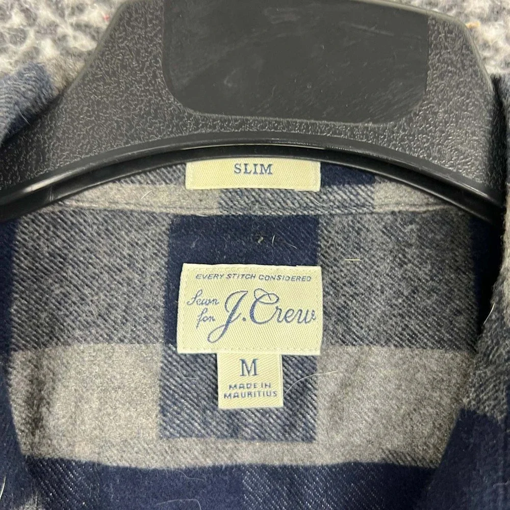 J. Crew Button Up Shirt Men Medium Blue Gray Slim Fit Buffalo Check Flannel M